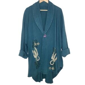 Vintage Blue Fish 1996 Phoenician Jacket Abstract Viridian Lagenlook ‎ O/S